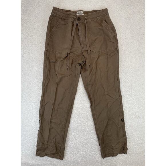 LL Bean Cargo Pants Womens XL Classic Fit Linen Blend Convertible Roll Tab Brown - Picture 1 of 9